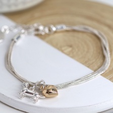 Silver Plated Triple Strand Heart & Dachshund Bracelet by Peace of Mind